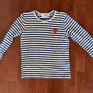 Comme des Garcons PLAY Blue and White Striped Long Sleeve Tee